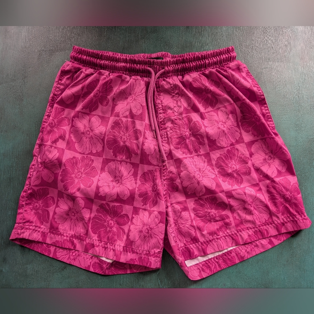 Vtg INC Swimshorts Pink Hibiscus M